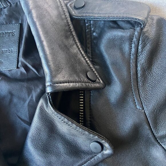 AllSaints Balfern Black Biker Cropped Belted Leather Jacket $528 New Sz 6 - Picture 14 of 16